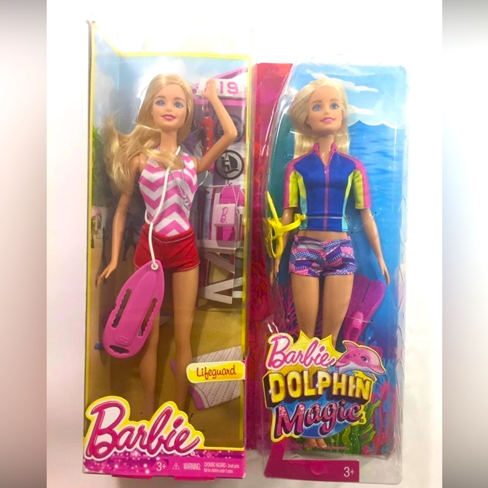 Barbie beach lifeguard and dolphin dolls (bundle)